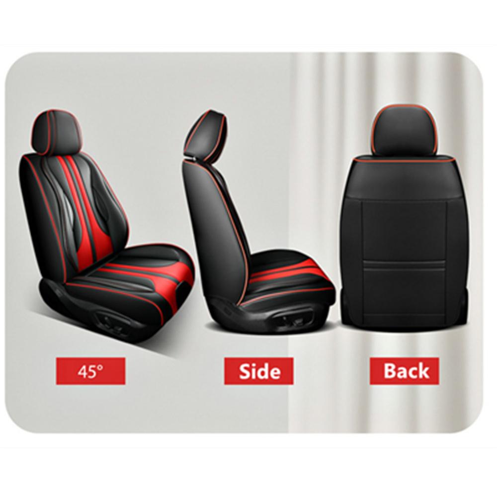 Black+red Perforated PU Leather FULL SET 5-Seats Car Seat Covers Cushion Front & Rear