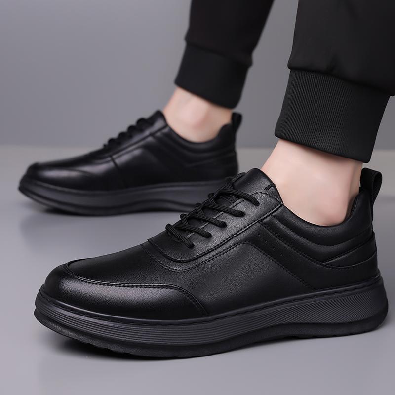 

Shoes for Men Leather Casual Shoes Spring autumn Style Fashi Striped Lace-Up oxfords Leisure Flat Shoes men 38 чёрный