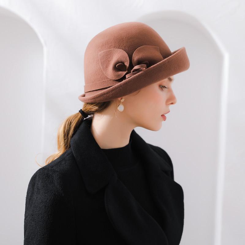 Bucket Vintage Womens Winter Fashion Hats Bow Knot Caps Wool Flower Hat Headdress Outdoor Calla Lily