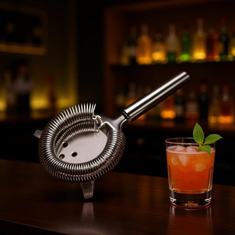 Stainless Steel Cocktail Strainer with Hollow Handle and Five-Hole Filter