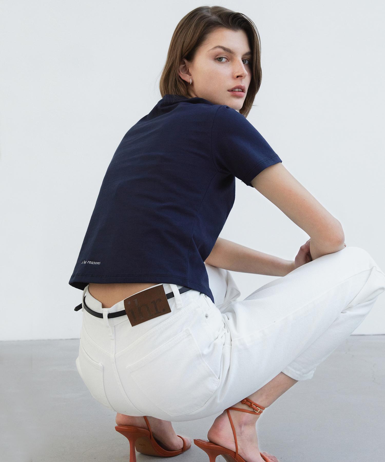 Ihr Back Logo Point Crop T-Shirt / Navy