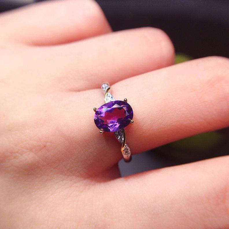 Amethyst Twist Arm Open Ring - Elegant Adjustable Fashion Jewelry for Women