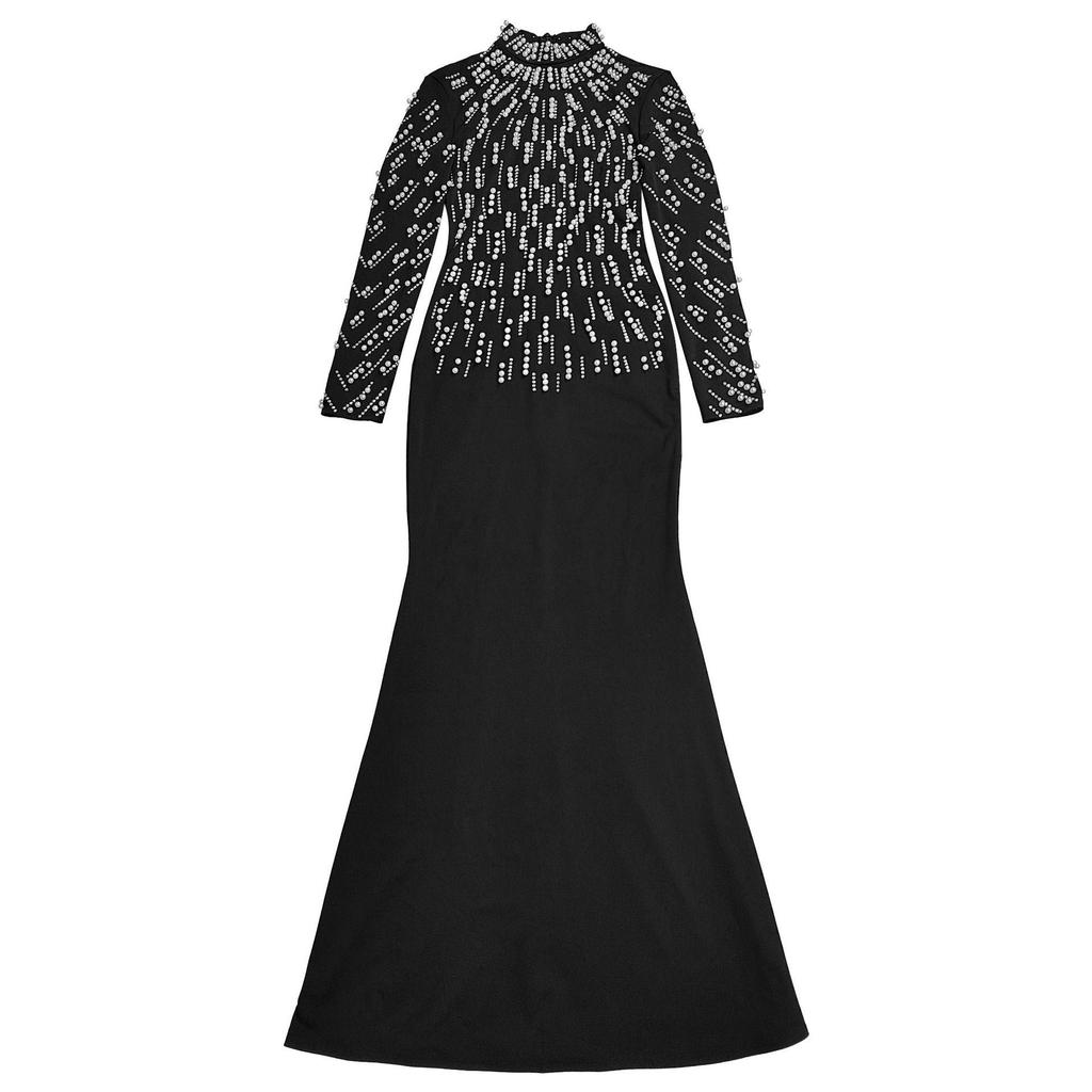 European & American Fashion Women's Long-Sleeve Beaded Bodycon Dress