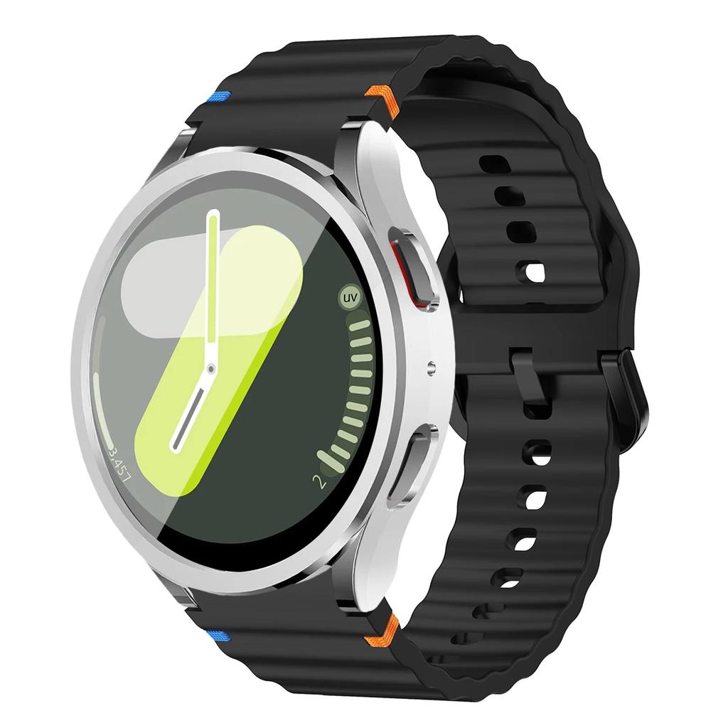 Boîtier+Bracelet pour Samsung Galaxy Watch7 40mm 44mm Bracelet en Silicone Bracelet Film de Protection d'Écran en Verre Trempé Coque Bumper en TPU