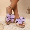 Women's Straw Wearable and Durable Flat Slippers - Bow Flower Flip Flops Sandals Women's Summer Outdoor Home Casual Shoes