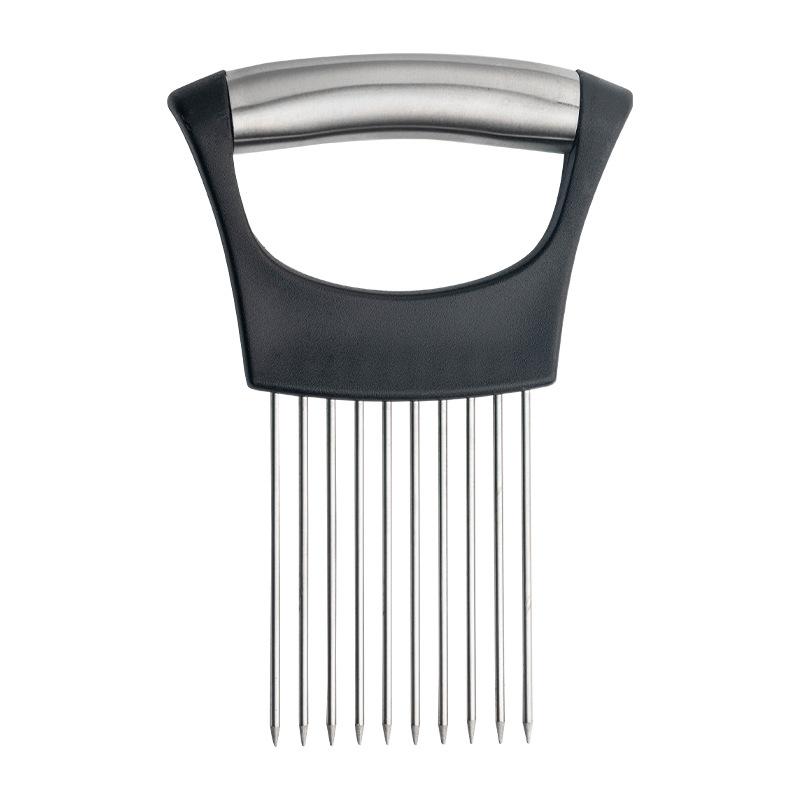 

Держатель для нарезки лука из нержавеющей стали, ломтерезки для еды, держатель для нарезки томата и лука, вилка для резки овощей, кухонные гаджеты чёрный