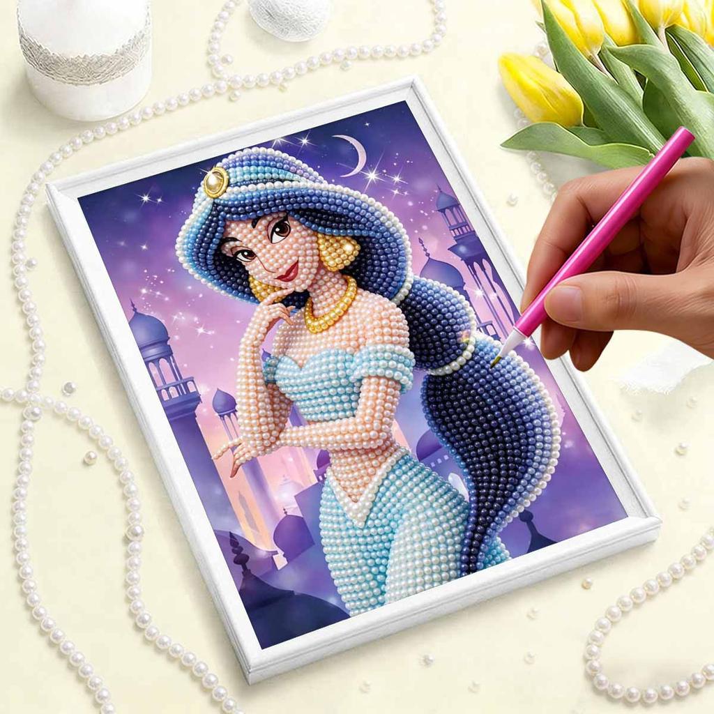 Sternenschloss Jasmin Neue Perlen-Eingefasste Rahmenlose Kunst | Handgefertigte Perlenkunst, Sternenmond Exotisches Schloss Thema, für Exotische Traumhafte Dekoration