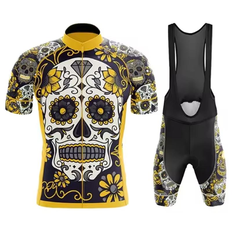 Team Cycling Jersey Set Short Sleeve Cartoon Bicycle Clothing Men Black MTB Maillot Ciclismo Bike Racing Bib Shorts Set