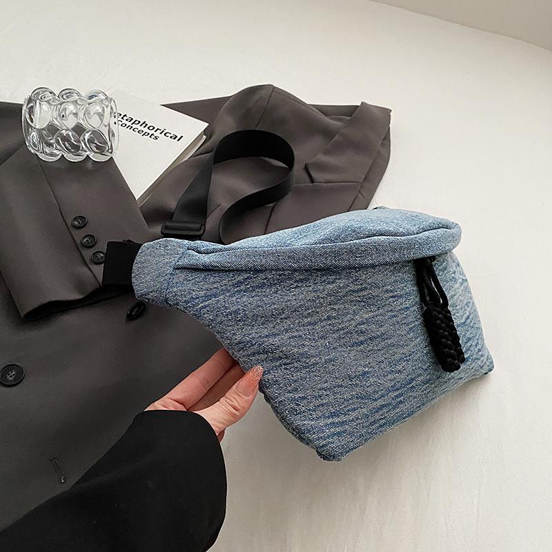 Denim Small Satchel Chest Bag Kvinne Campus Style Crossbody Bag