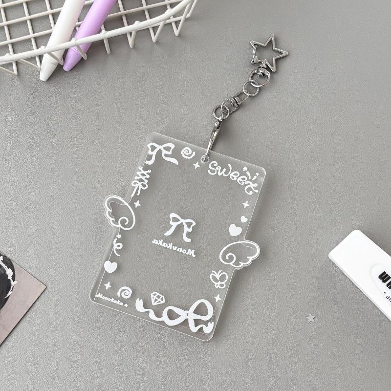 Clear Acrylic Photo Card Holder Lovely Wing Print Star Keychain Anti-drop for K- Fans Card Display Ornament