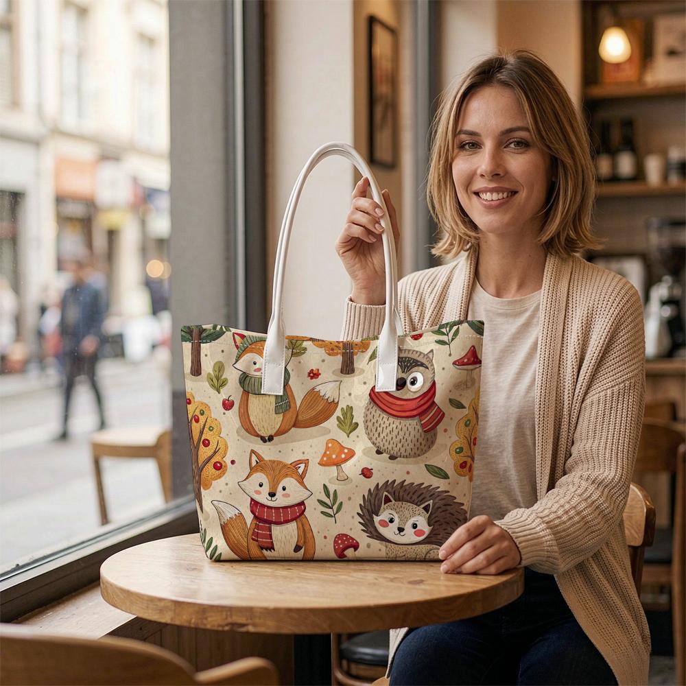 Cute Forest Animal Printed Women Tote Bag Casual Daily Lightweight Portable Outdoor Shopping Handbag