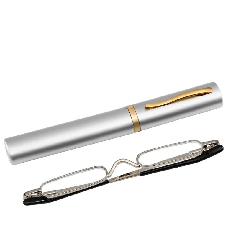 Ultralette lesebriller High-definition Spring Frame Presbyopia Earwear Mote Mini Penneholder Bærbar med Brilleetui