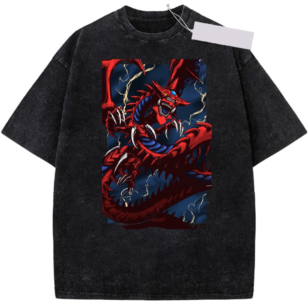 Novelty Slifer Sky Dragon Logo Anime Yu Gi Oh TShirt for Unisex Round Neck Pure Washed T Shirt  Short Sleeve Gift Tops Tee Shirt S