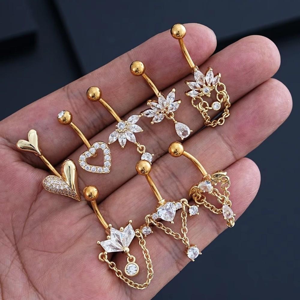 Elegant Gem Navel Piercing Copper Shiny Body Jewelry Crystal Ball Belly Button Rings  Accessories