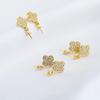 Copper-Plated 14K Gold Four-Leaf Clover Zircon Stud Earrings with Sheep's Eye Needle Empty Setting for DIY Jewelry Making