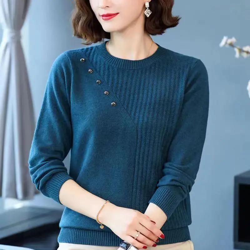 Women's Autumn Round Neck Knitted Sweater Middle-aged Mom's Elegant Casual Long Sleeve Base Layer