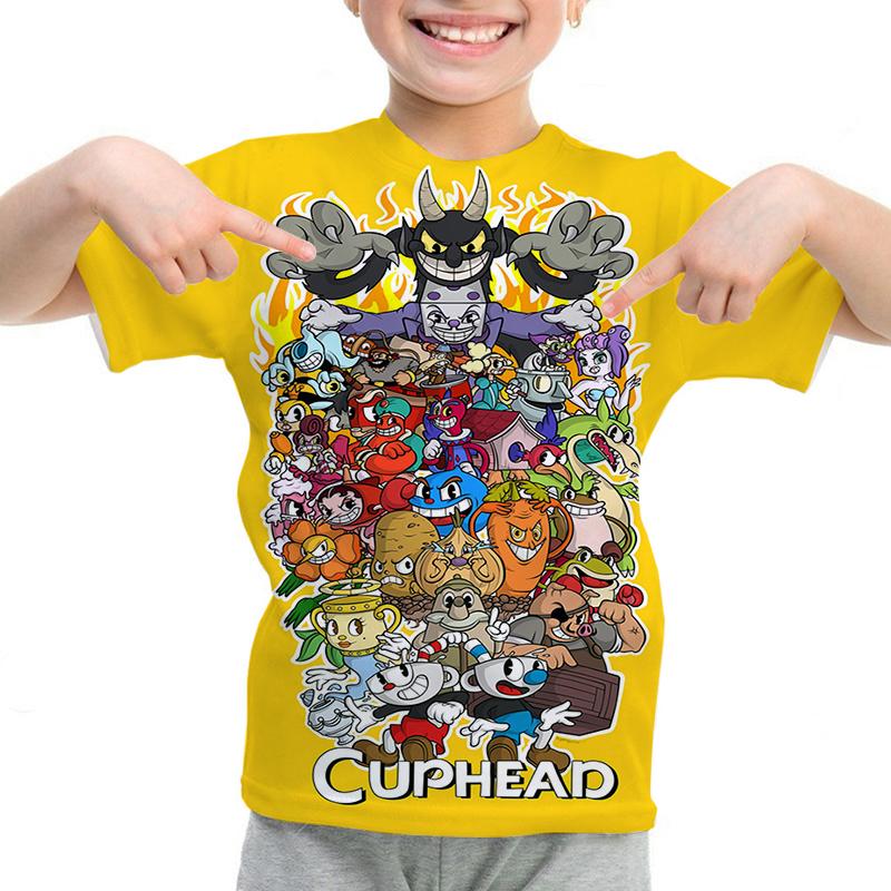 Dětské oblečení Dětské anime tričko Harajuku Kluci Dívky Kreslená trička Potisk Cuphead Mugman Letní topy s krátkým rukávem
