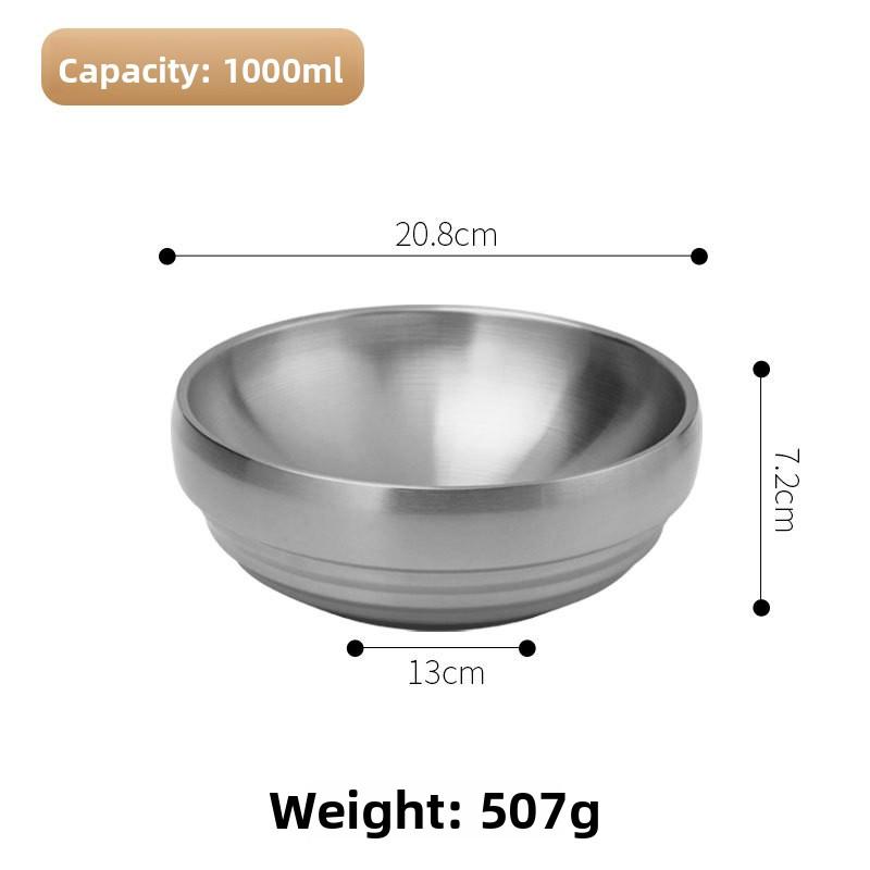 Stainless Steel Bowl Double Layer Thickened Large Capacity Noodle Bowl for Cold Noodles Ramen Mixing Rice Soup Bowl