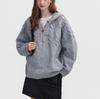 Women's Retro Wool Cable Knit Hooded Cardigan with Horn Buttons