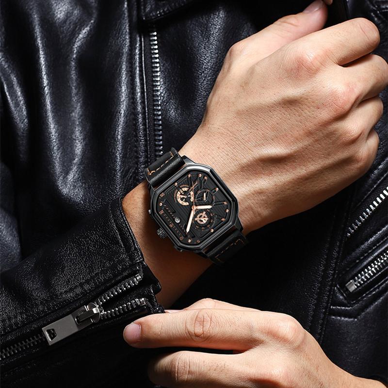 2024 Mighty Domineering Main Fashion Design Sports Watch Multifunction Pointer Dial Waterproof Luminous Leather Strap Luxury Quartz Watch