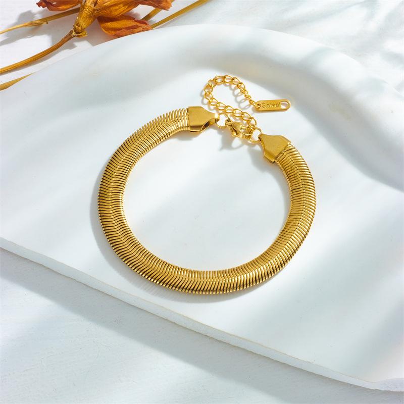 Gold Herringbone Snake Chain Bracelet, Adjustable Flat Snake Bone Bangle, Elegant Chunky Jewelry for Women Daily Wear Gift