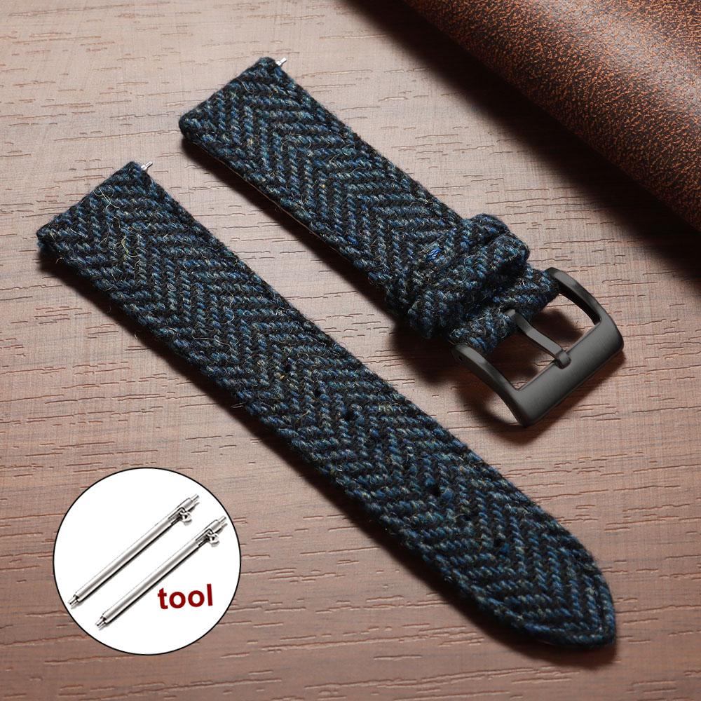 18mm 20mm 22mm Smartwatch Watch Band Quick Release Weave Bracelet for Omega for Seiko Vintage Genuine Cowhide Tweed Nylon Strap