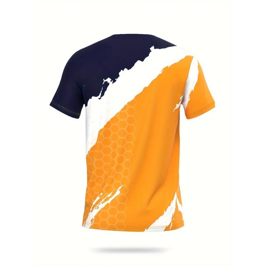 Men's Color Block Shirt, Active Short Sleeve Crew Neck Rash Guard for Fishing Hiking Outdoor