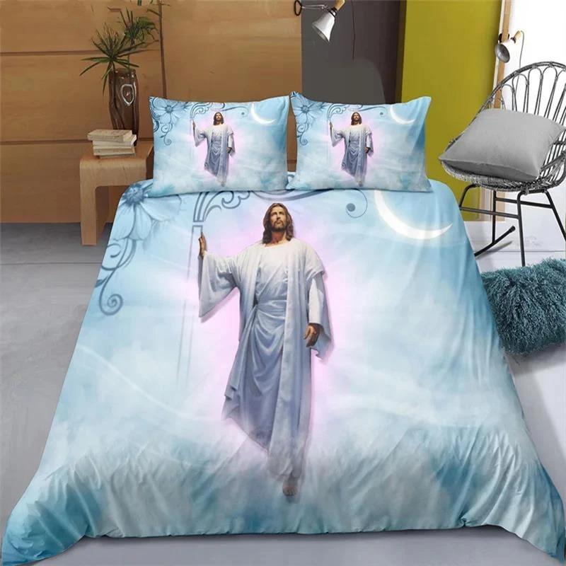 3D Jesus Duvet Cover Set Christian Sacred Jesus Polyester Bedding Set Cross Comforter Cover Suitable For Christian Jesus King