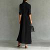 Women's Fashionable Color Lapel Long Sleeved Hem Slit Casual Shirt Dress