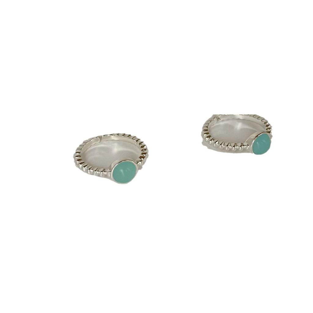 S925 Sterling Silver Blue-Green Aquamarine Ring - Women's Round Thin Band for Index Finger