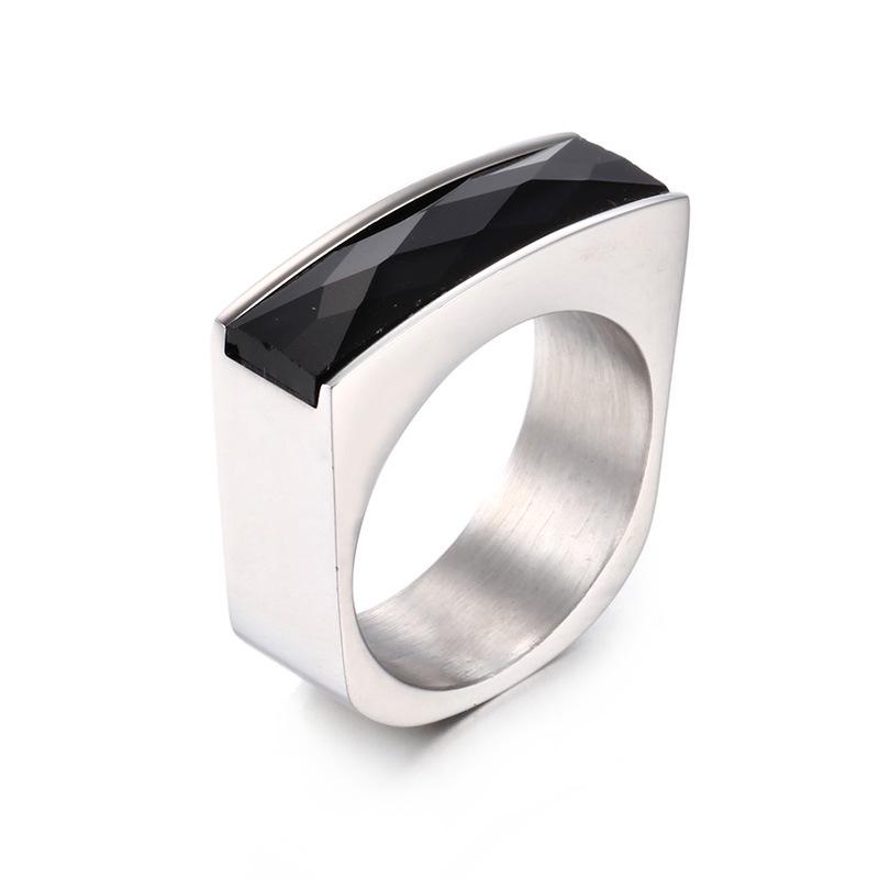European-American Minimalist Gold Stainless Steel Multicolor Gemstone Ring for Women