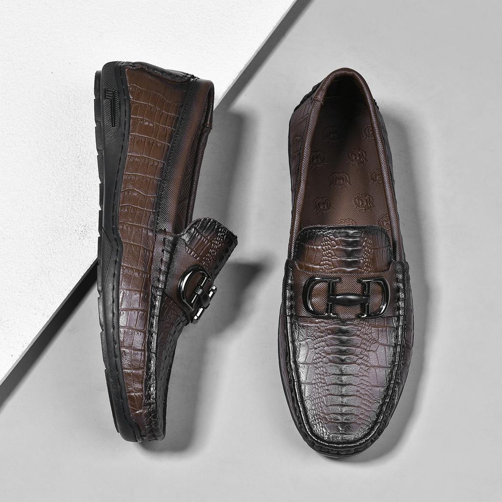 High-end crocodile pattern leather popular Doudou shoes lazy driving shoes British casual men's leather shoes driving shoes