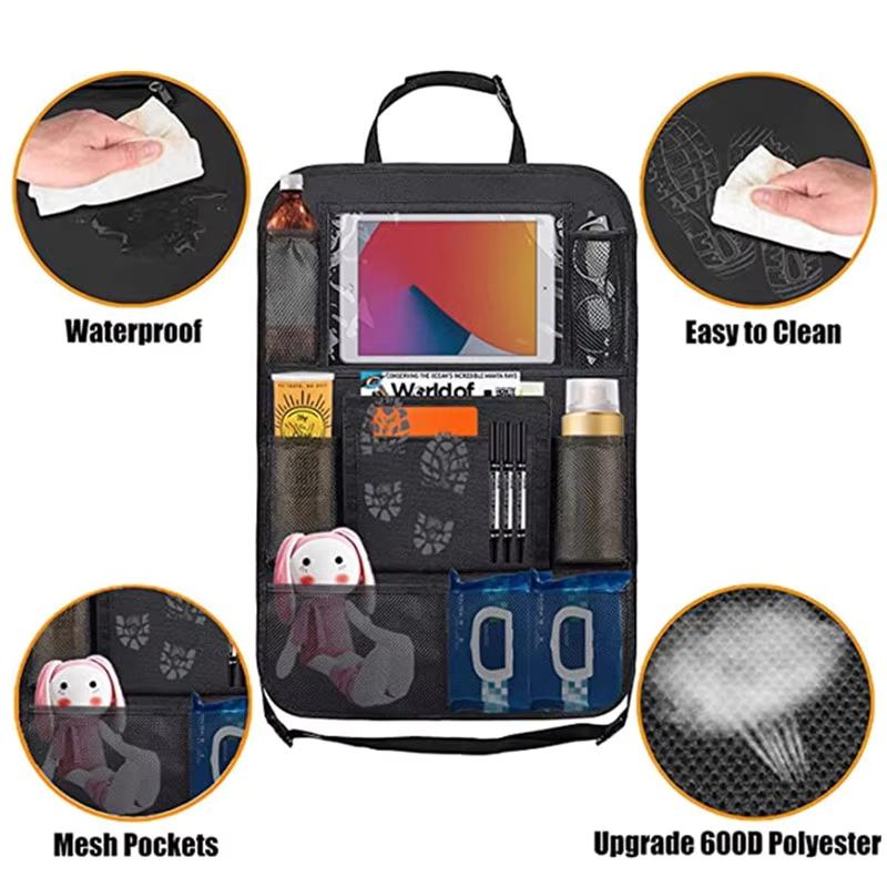 Organizér na autosedačku Multifunkční Oxford látková záda do auta Vícekapsová úložná taška s chráničem držáku tabletu pro děti