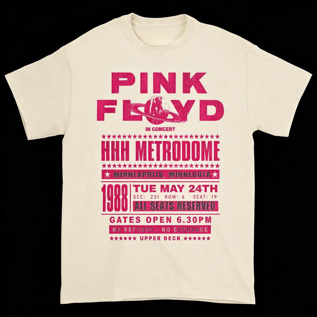 Rock Band Pink Floyd Herren 100% Baumwolle Hemden 1988 HHH Metrodome Ticket Grafik Neu Sommer Frühling Damen Hiphop Y2k Mode T-Shirt