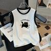 Girls' Korean Style Fashionable Color Block Cotton Vest T-shirt - Summer Sleeveless Top for Middle & Older Kids, Casual Round Neck Trendy Design