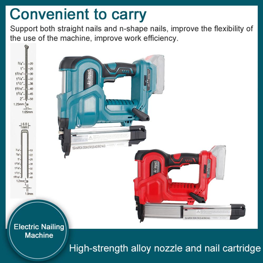 Cordless Protable Electric Nail Gun Straight/N-shape Nails Nailing Machine with 50mm 32mm Nails Rechargeable Nailer For Battery