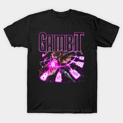 Aziatische Maat Heren Zwart Print T-shirt Retro Marval X-Men Gambit Design Geen-Knippen Warmteoverdracht Print Katoenen T-shirt