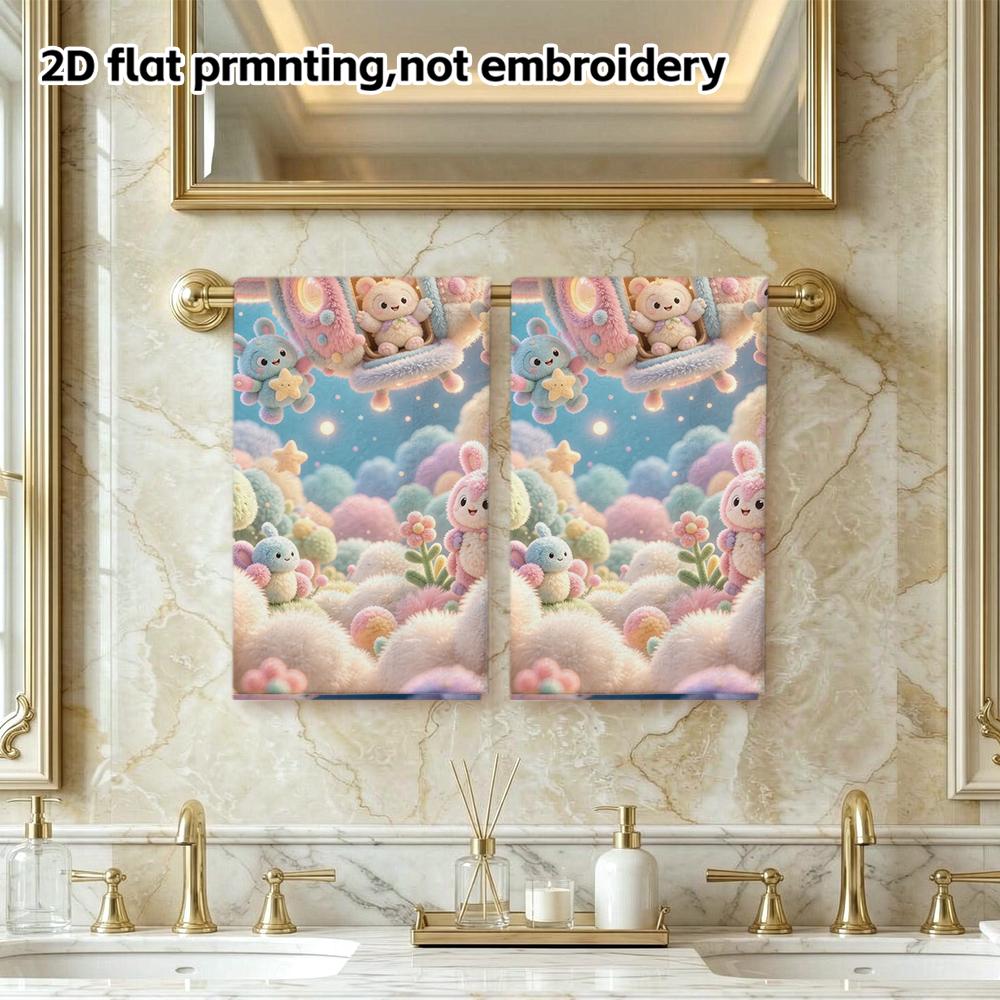 Cute UFO Space Rabbit Towel, Super Absorbent Soft Bath Towel, Pastel Moon Star Fantasy Kids Hand Towel