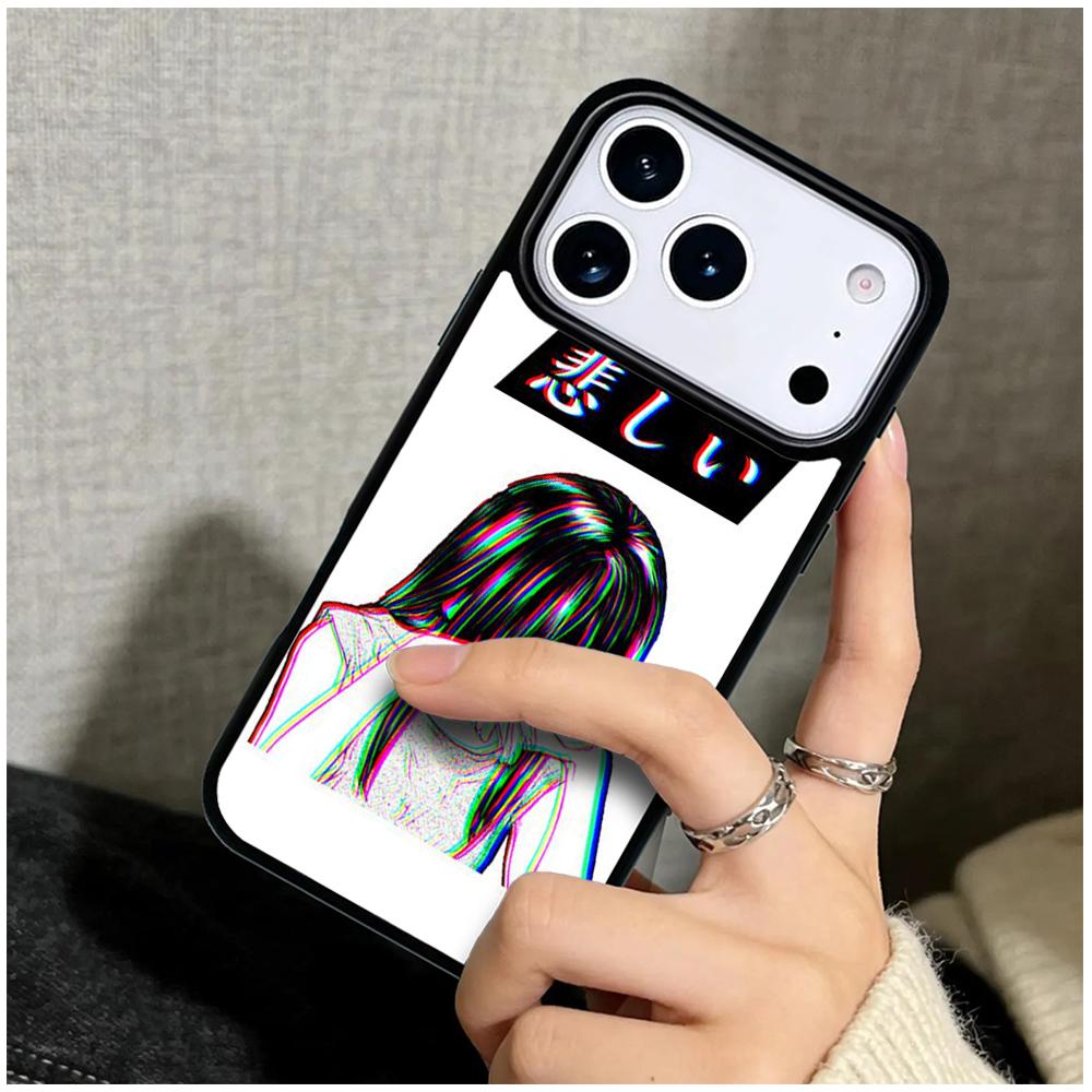 Capa Case for iPhone 17 Air 16 Pro Max 15 Plus 11 13 Mini 14 12 Back Phone Cover Sad Japanese Anime Aesthetic iPhone 13