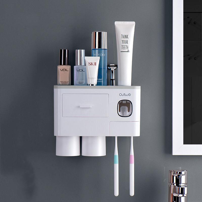Magnetic Adsorption Inverted Toothbrush Holder 2 Automatic Toothpaste Squeezer Dispenser Storage Rack Bathroom Accessories Set