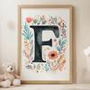 Plakat "F" Z Kolorowymi Kwiatami Plakat "F" Z Kolorowymi Kwiatami, 50X70 Cm, Rama Drewniana Jasny Dąb, Papier Matowy 230 Gsm