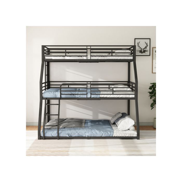 Lits superposés - MUVOE - 90x200 cm, 120x200 cm, 140x200 cm - Métal noir - 3 places - Design contemporain
