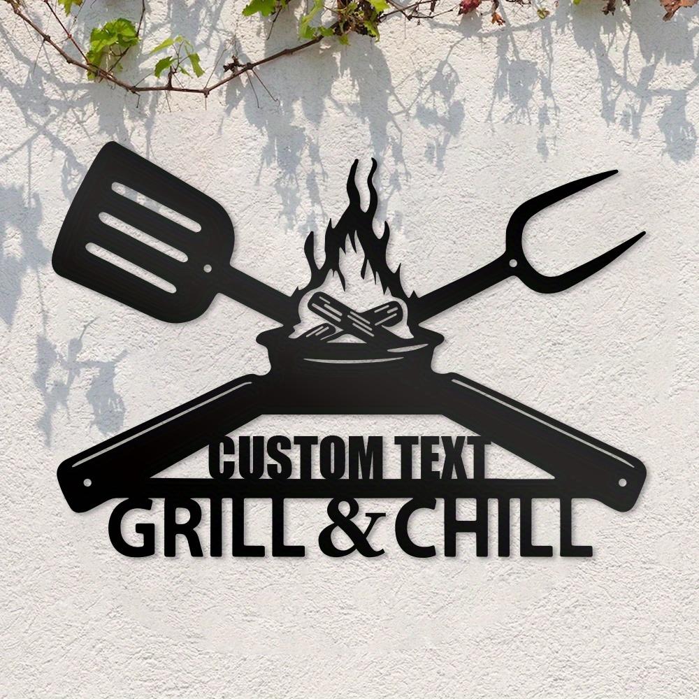 Exclusive Tailorable Metal Grill Chill Sign Personalize Surname Iron Wall Art Backyard Outdoor Bar BBQ