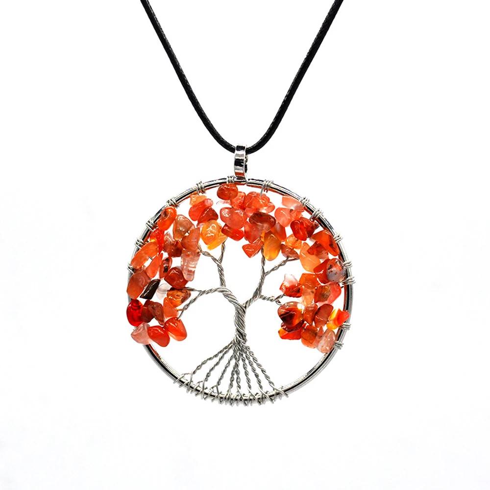 SUMENG 2025 New Fashion 7 Chakra Tree of Life Necklace Copper Crystal Natural Quartz Stones Pendants for Women Christmas Gifts
