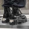 Men's High Top Boots Punk Style Metal Rivet Patent Leather Platform Boots Designer Shoes Mens Motorcycle Boots Botas Para Hombre