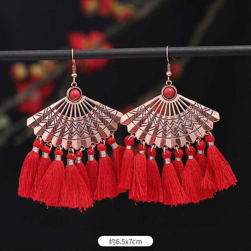 Vintage Bohemian Red Tassel Earrings Female Long Temperament Earrings Vacation Photography Bridal Earrings