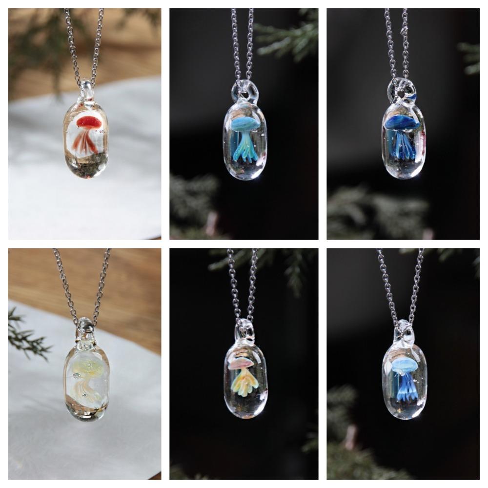 Coloured Glaze Glassy Jellyfish Necklace Dreamlike Ocean Style Chain Choker  Gift