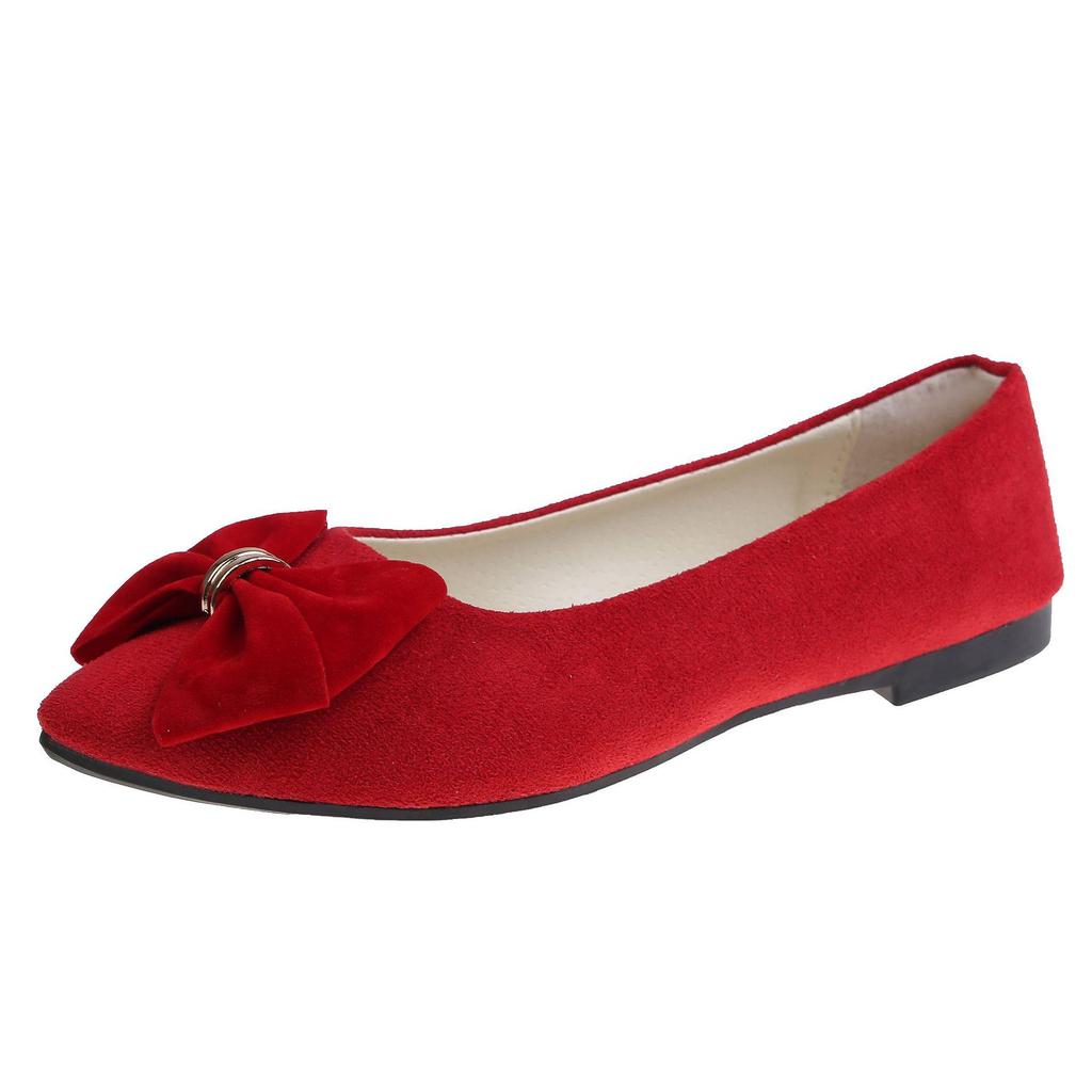 2025 Spring/Autumn Women's Bow Suede Loafers - British Style, Casual, Low-Cut, Plus Size