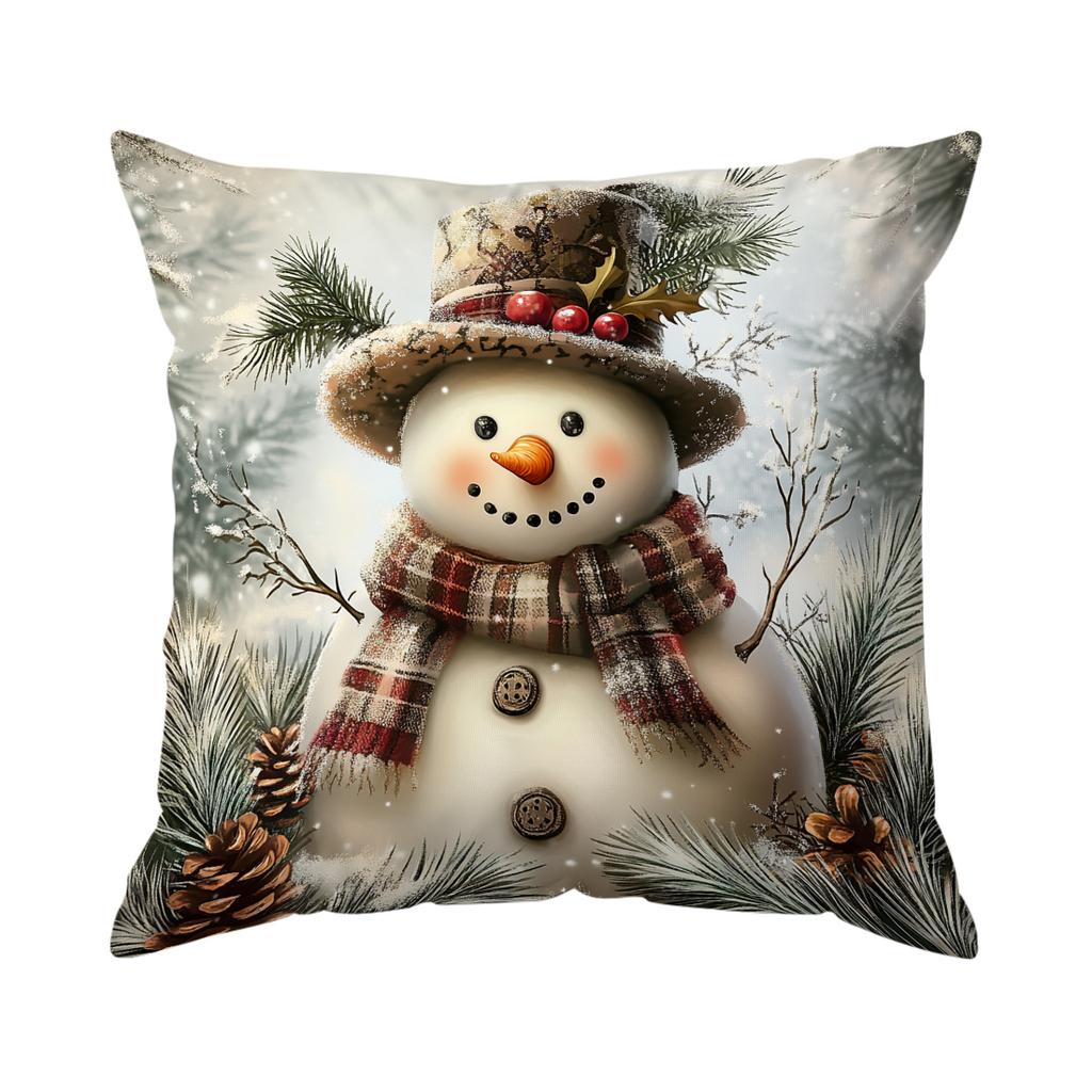 Vintage Santa Claus Snowman Pillowcase Bedroom Cushion Cover 100% Polyester Living Room Cushion Pillowcase Home Decor