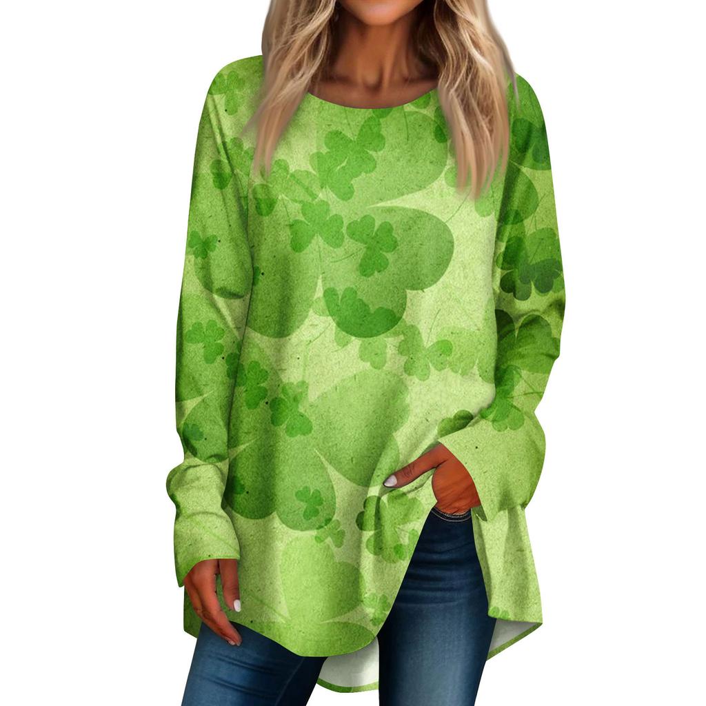 Women's Casual Round Neck St. Patrick's Day Printed Long Sleeve T-Shirt Top